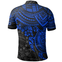 Cook Islands Polo Shirt Kuki Airani Flag Blue Turtle Hibiscus - Polynesian Pride