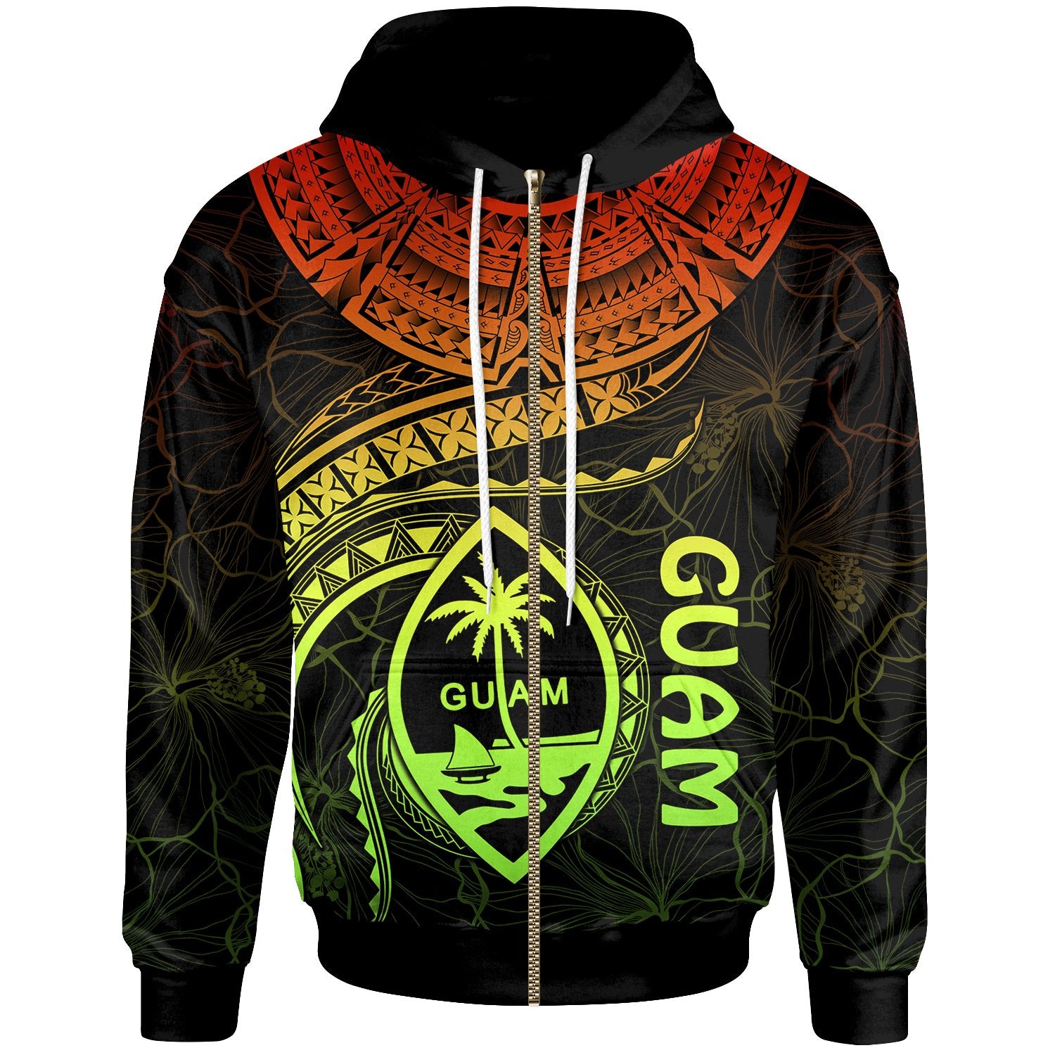 Guam Polynesian Zip up Hoodie Guam Waves (Reggae) Unisex Reggae - Polynesian Pride