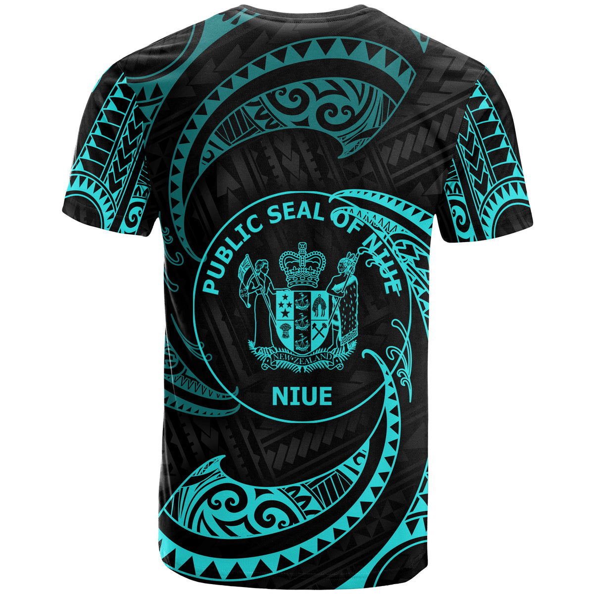 Niue Polynesian Custom T Shirt Neon Blue Tribal Wave - Polynesian Pride