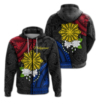 Philippines Sampaguita Filipino Sun Hoodie LT12 Zip Hoodie Black - Polynesian Pride