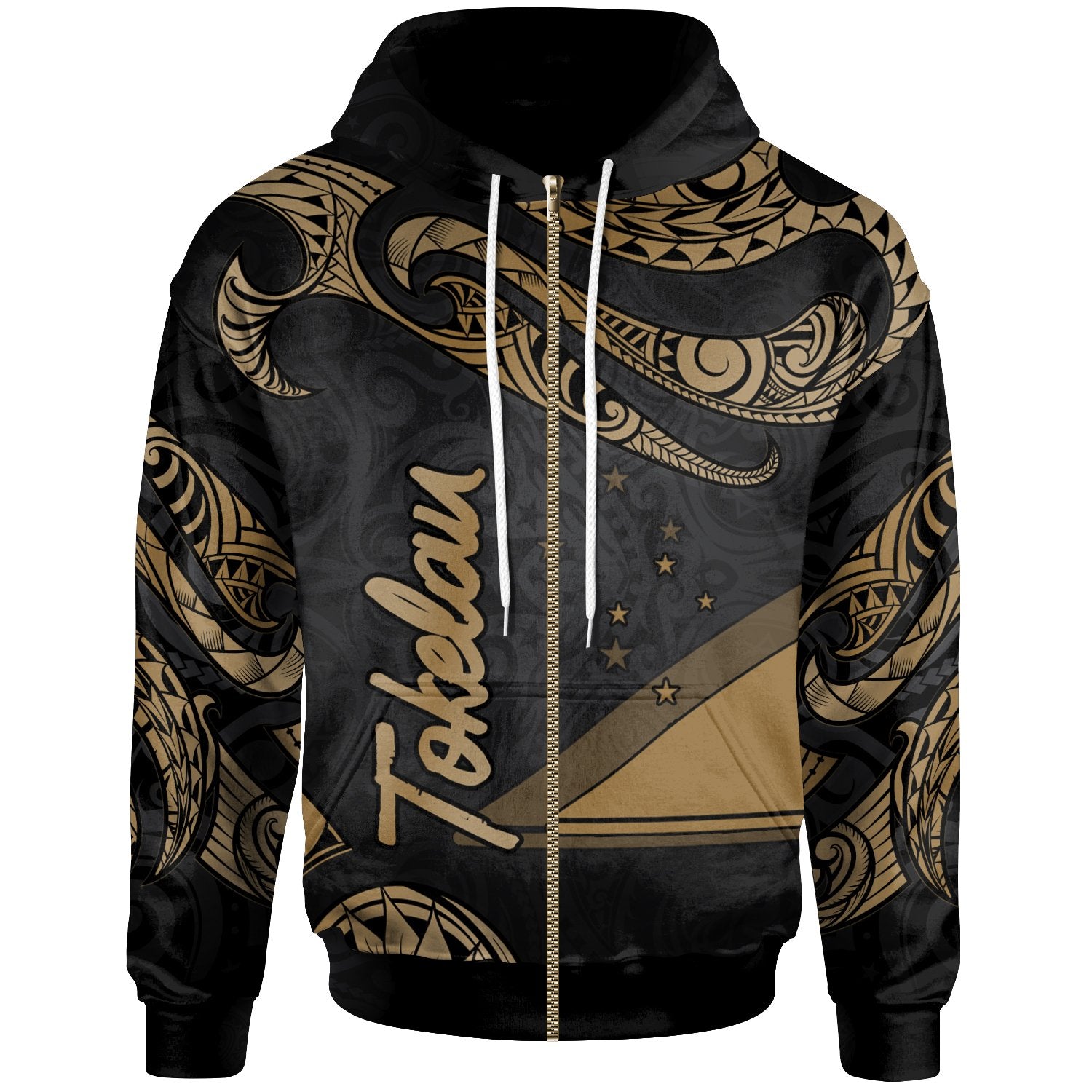 Tokelau Polynesian Zip Hoodie Polynesian Tattoo Gold Version Unisex Gold - Polynesian Pride