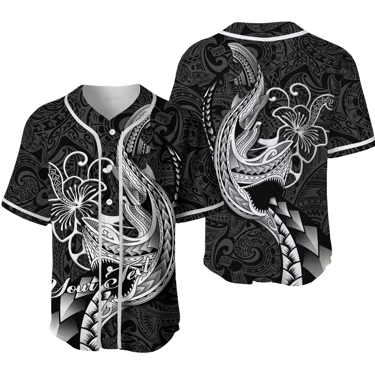 (Custom Personalised) Polynesian Shark Tattoo Hawaii Tribal Baseball Jersey - LT12 Unisex Black - Polynesian Pride