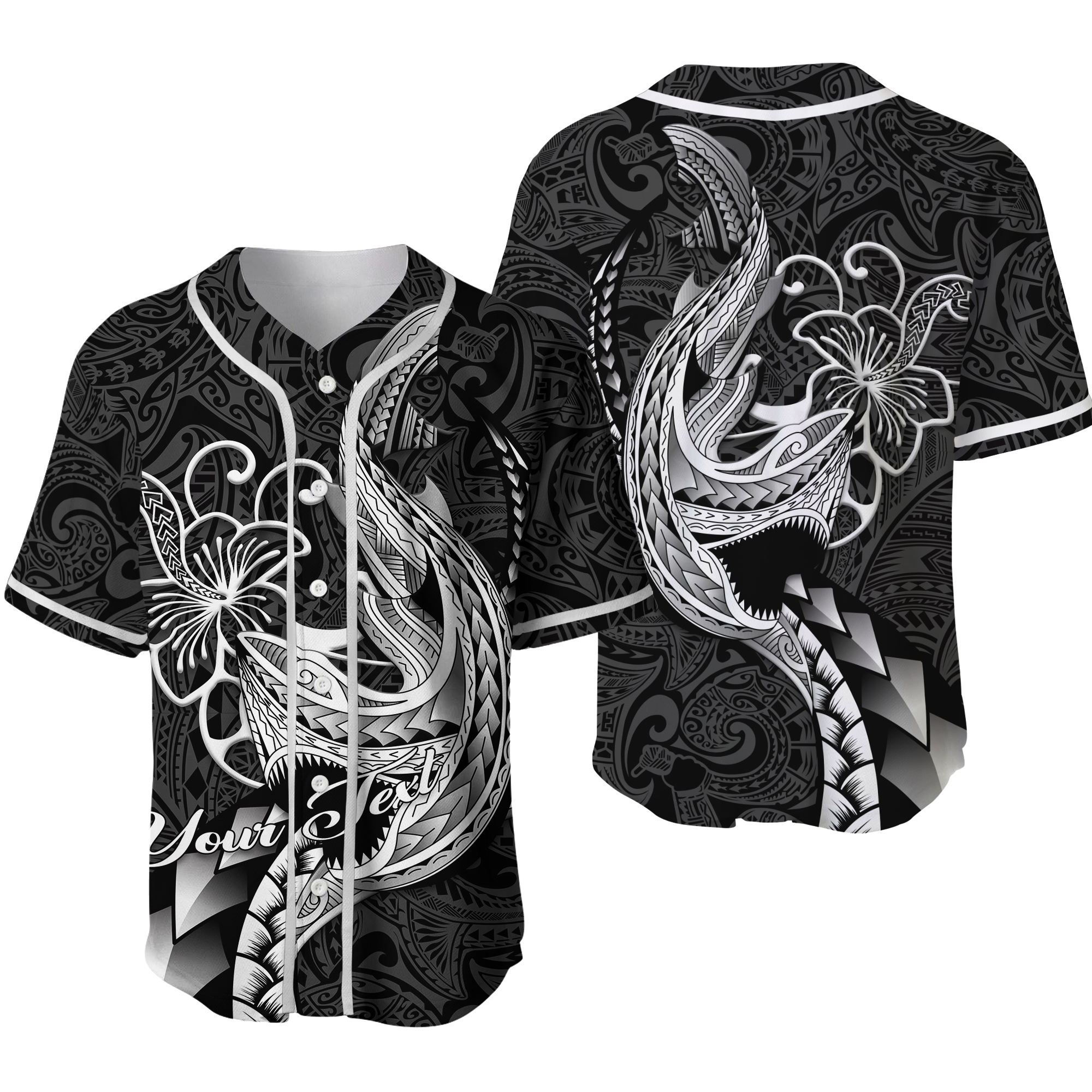 (Custom Personalised) Polynesian Shark Tattoo Hawaii Tribal Baseball Jersey - LT12 Unisex Black - Polynesian Pride