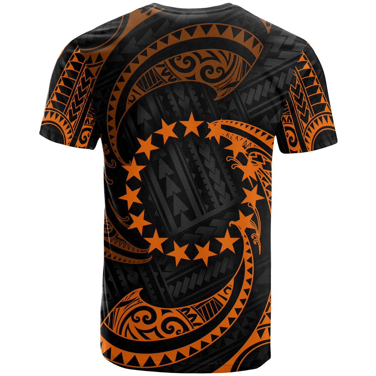 Cook Islands Polynesian All Over T Shirt Orange Tribal Wave - Polynesian Pride
