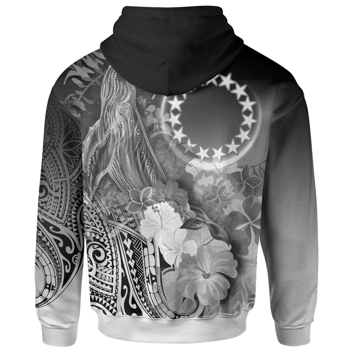 Cook Islands Hoodie Humpback Whale with Tropical Flowers (White) - Polynesian Pride
