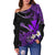 Hawaii Turtle With Plumeria Leaf Purple Women Off Shoulder Sweater - LT12 - Polynesian Pride