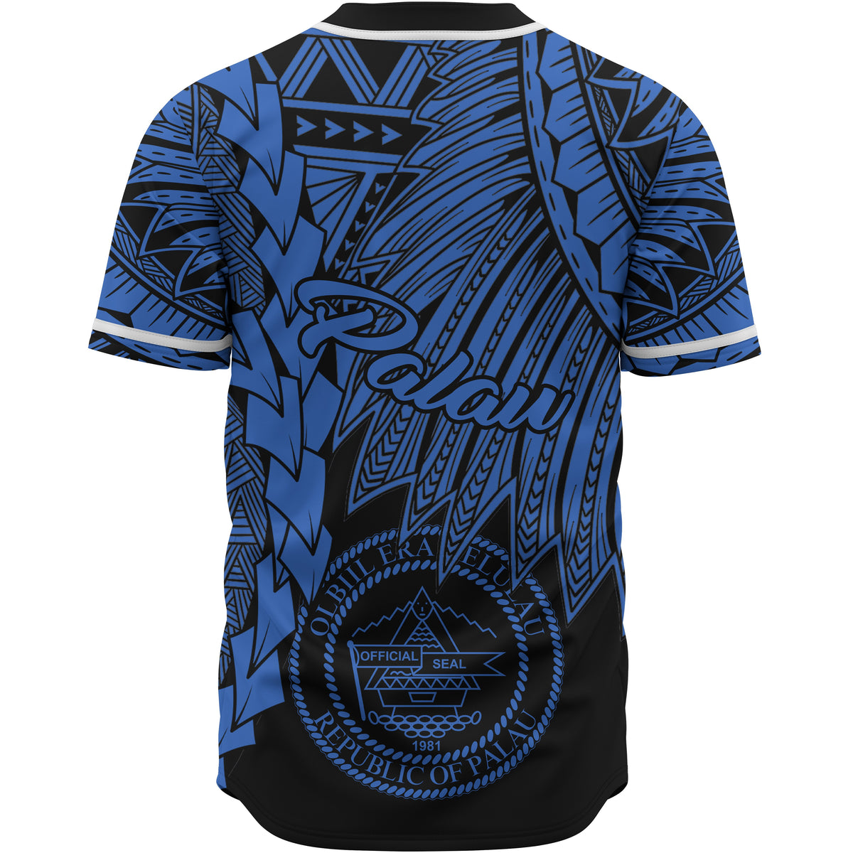 Palau Polynesian Baseball Shirt - Tribal Wave Tattoo Blue - Polynesian Pride