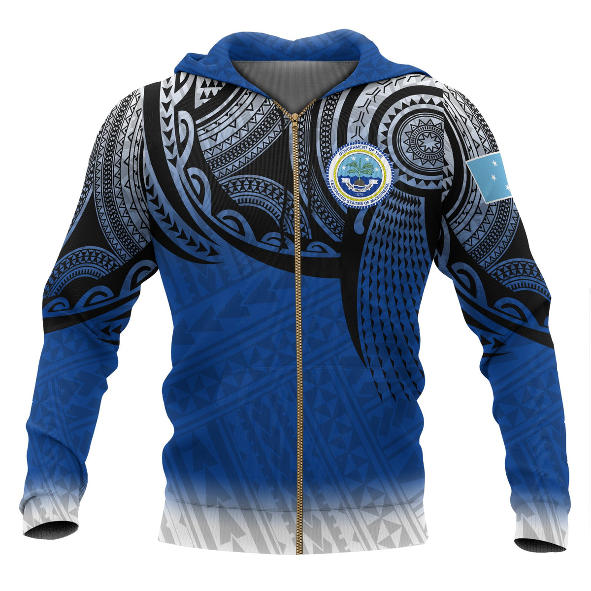 Federated States of Micronesia Zip up Hoodie Tattoo Pattern Unisex Blue - Polynesian Pride
