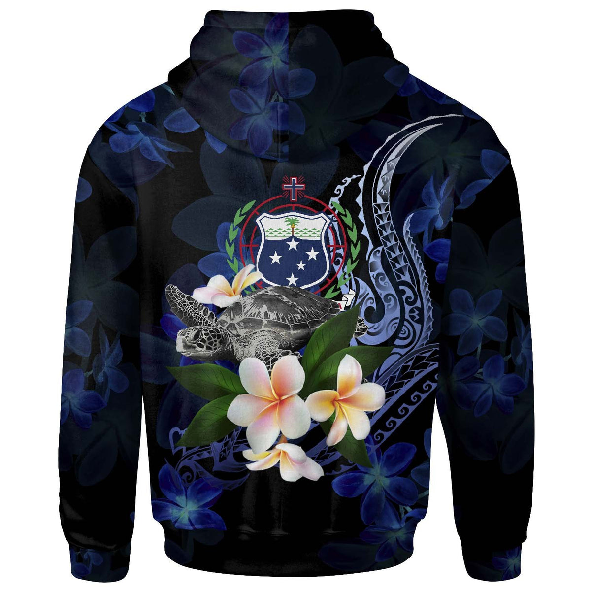 Samoa Polynesian Hoodie Turtle With Plumeria Flowers - Polynesian Pride