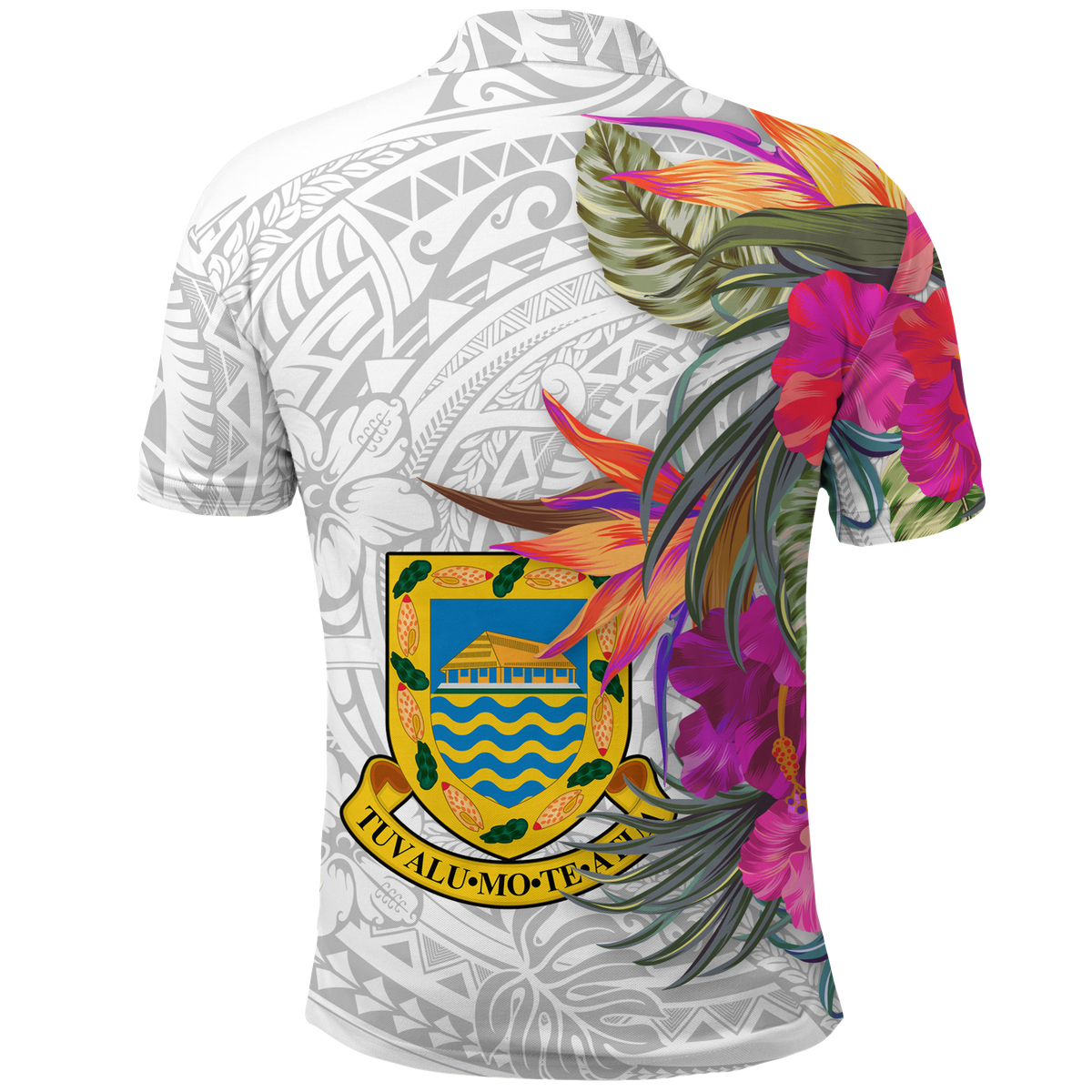 Tuvalu Polynesian Hibiscus White Pattern Polo Shirt LT12 - Polynesian Pride