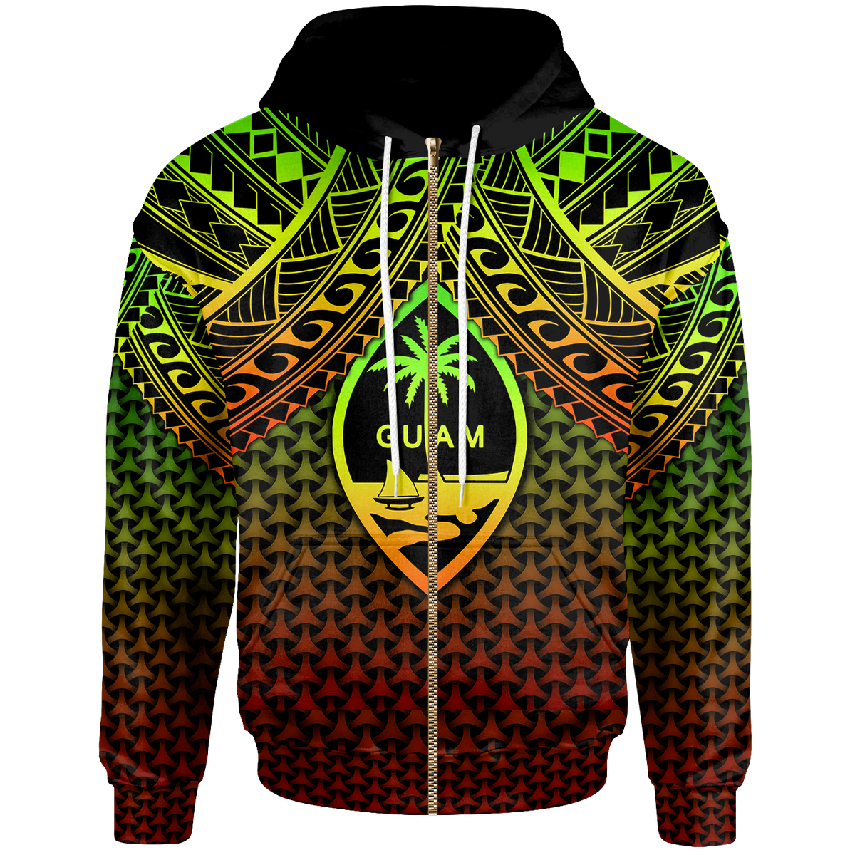 Polynesian Guam Zip up Hoodie Reggae Vintage Polynesian Patterns Unisex Reggae - Polynesian Pride