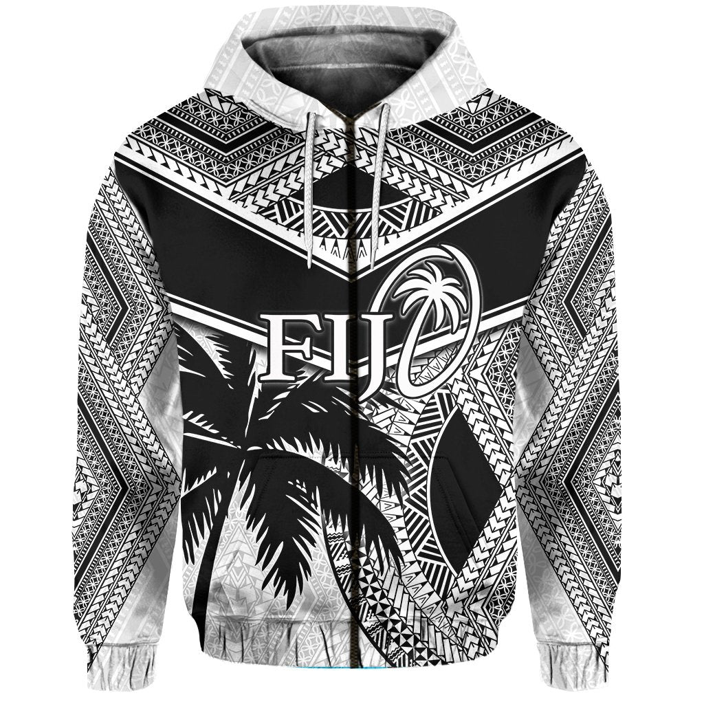 Fiji Rugby Polynesian Zip Hoodie White Unisex White - Polynesian Pride