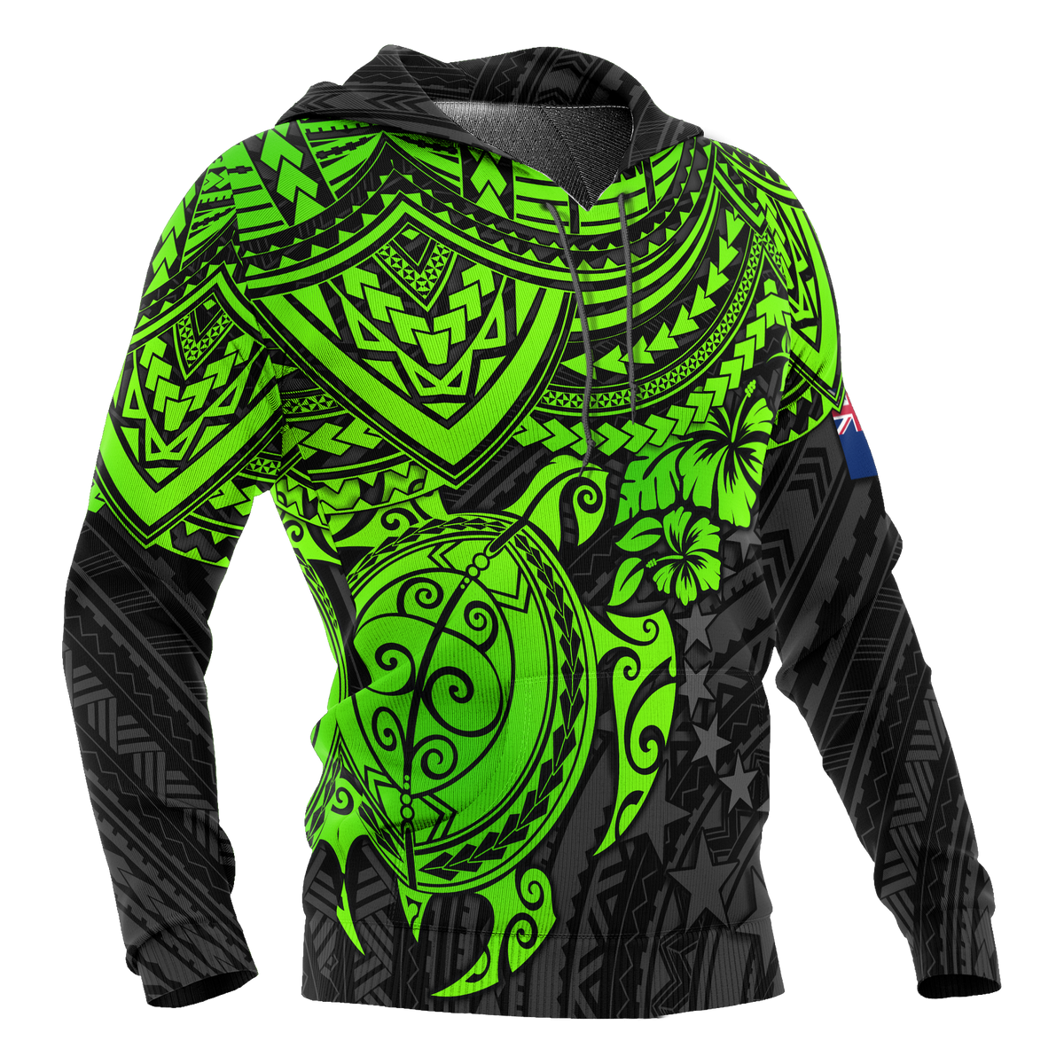 Cook Islands Polynesian Hoodie Green Turtle - Polynesian Pride