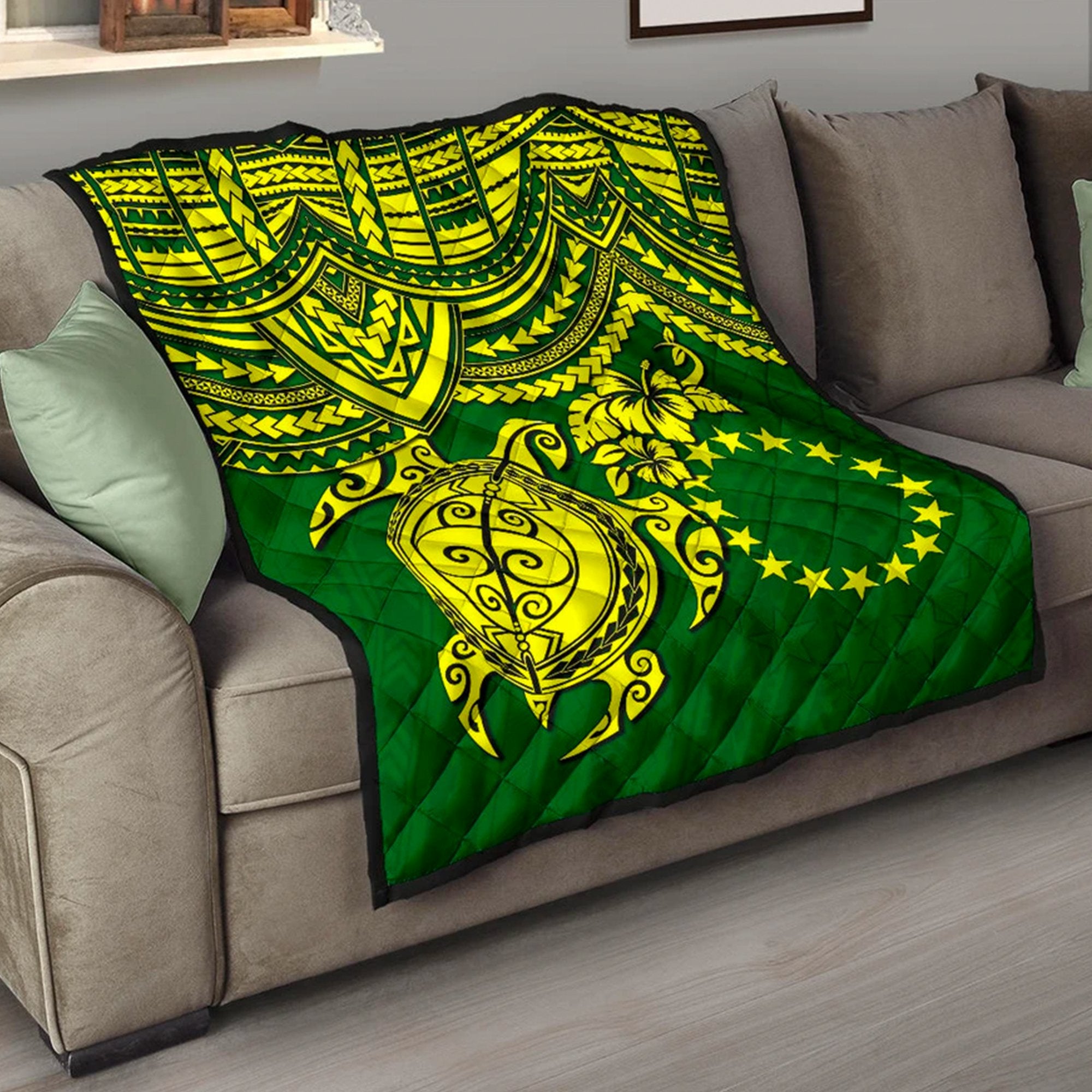 Cook Islands Polynesian Premium Quilt - Polynesian Turtle Yellow - Polynesian Pride