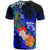 Cook Islands T Shirt Humpback Whale with Tropical Flowers (Blue) - Polynesian Pride