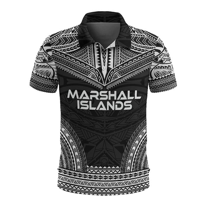 Marshall Islands Polo Shirt Marshall Islands Flag Polynesian Chief Tattoo Black Version Unisex Black - Polynesian Pride