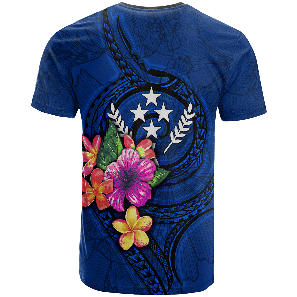 Kosare Micronesia Custom T Shirt Floral With Seal Blue - Polynesian Pride