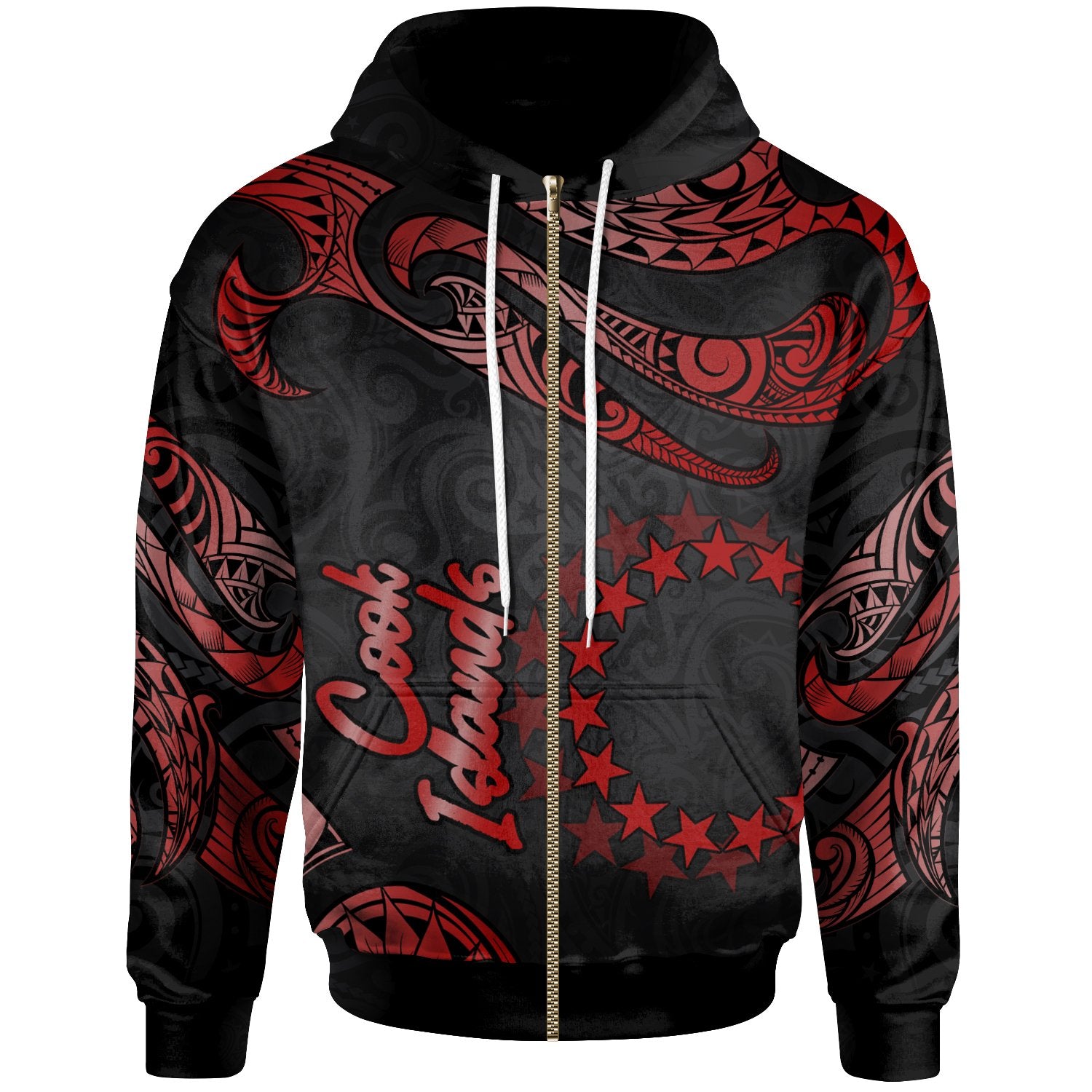 Cook Islands Polynesian Zip Hoodie Polynesian Tattoo Red Version Unisex Red - Polynesian Pride