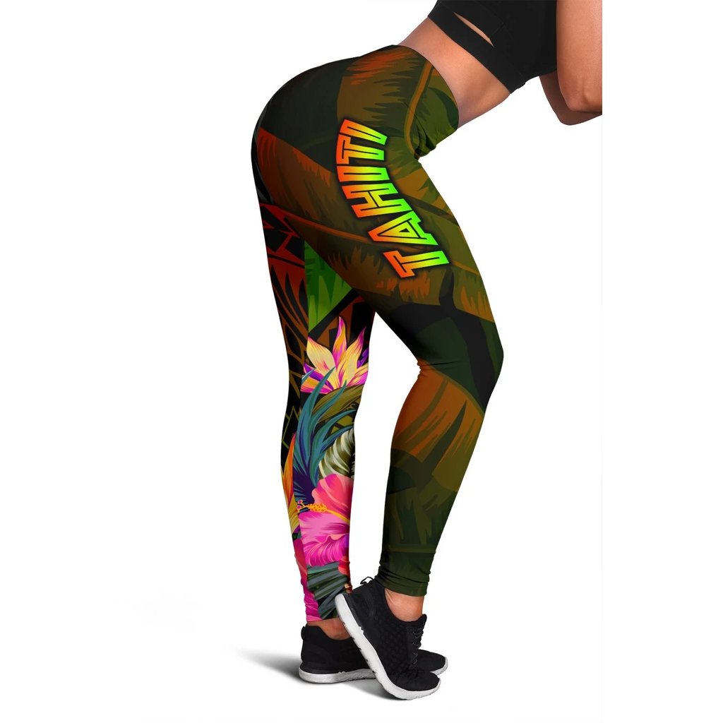 Tahiti Polynesian Women's Leggings - Hibiscus and Banana Leaves Reggae - Polynesian Pride