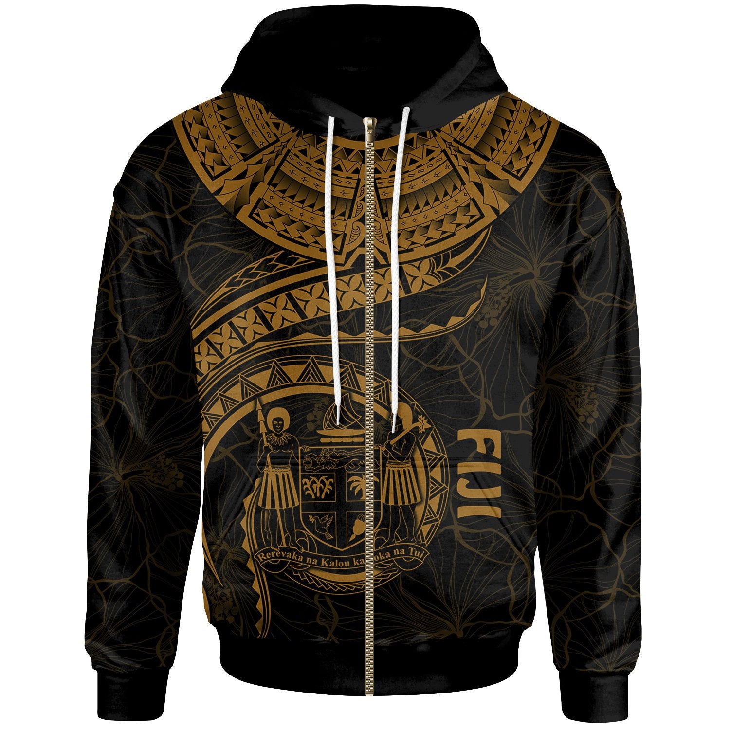 Fiji Polynesian Zip up Hoodie Fiji Waves (Golden) Unisex Golden - Polynesian Pride