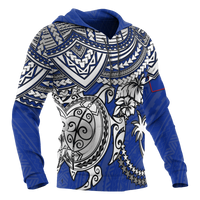 Chuuk Polynesian Hoodie White Turtle (Blue) - Polynesian Pride