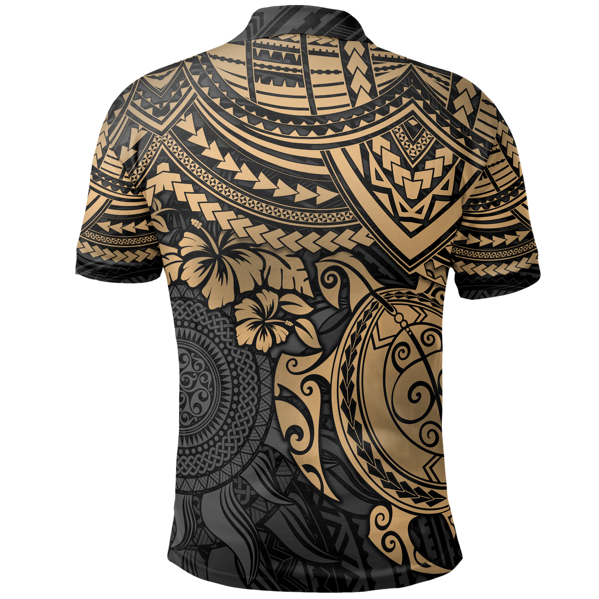 Polo Shirt Polynesian Golden Turtle Hibiscus - Polynesian Pride