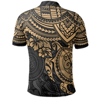 Polo Shirt Polynesian Golden Turtle Hibiscus - Polynesian Pride