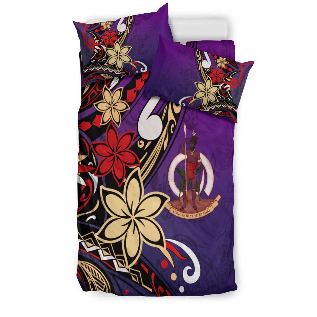 Vanuatu Bedding Set - Tribal Flower With Special Turtles Purple Color - Polynesian Pride