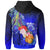 Tahiti Custom Zip up Hoodie Humpback Whale with Tropical Flowers (Blue) - Polynesian Pride