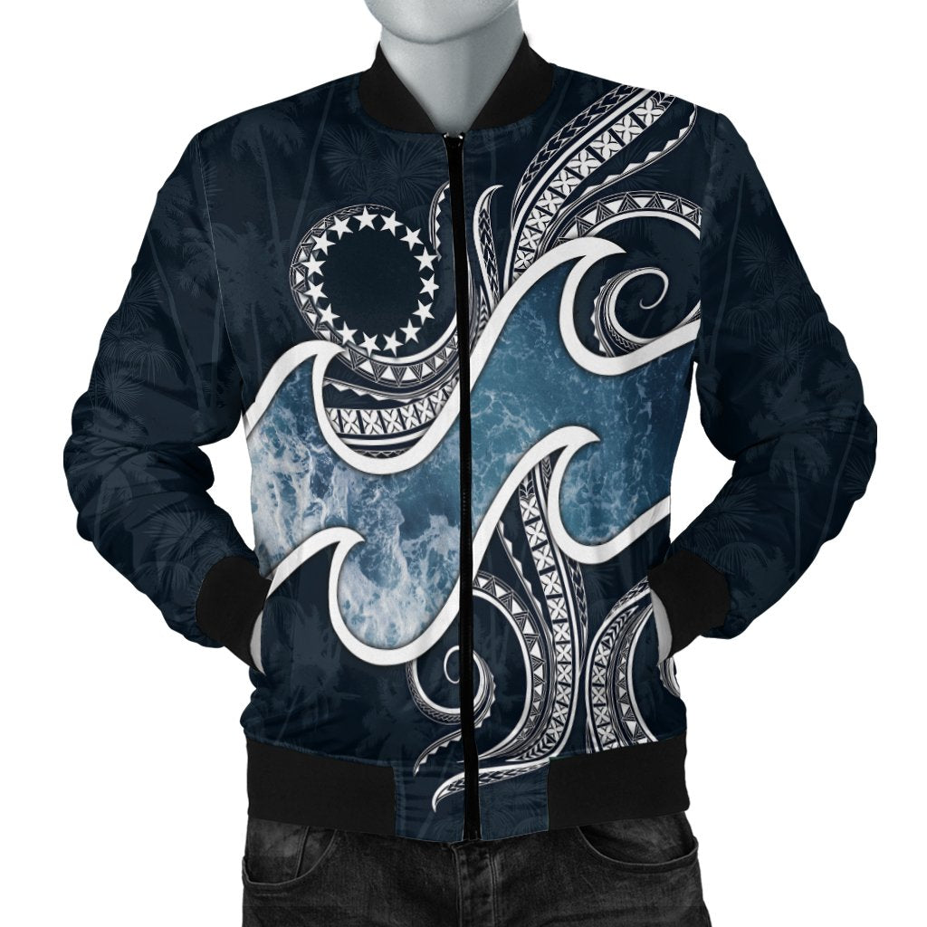 Cook Islands Polynesian Men's Bomber Jacket - Ocean Style Blue - Polynesian Pride