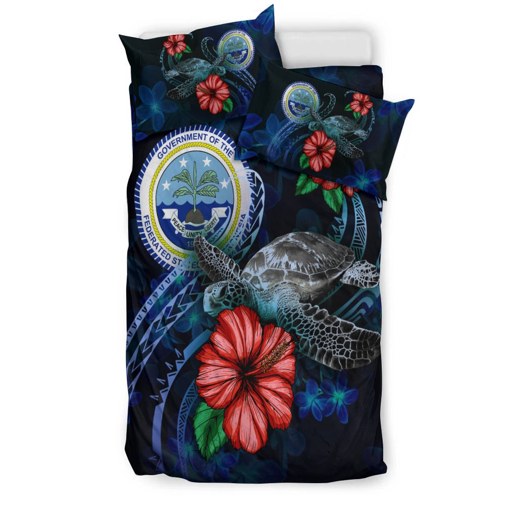 Federated States Of Micronesia Bedding Set - Blue Turtle Hibiscus - Polynesian Pride