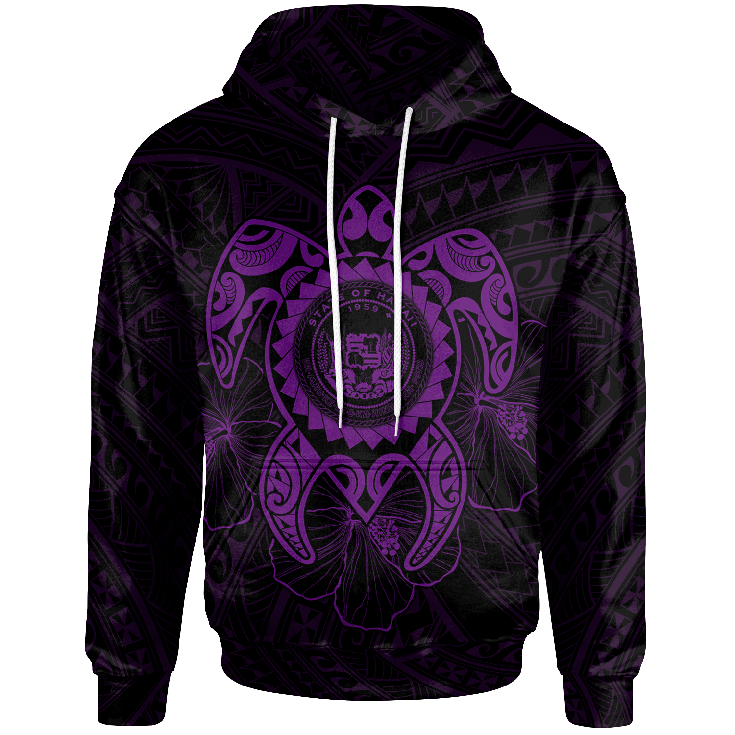 Hawaii Polynesian Hoodie Vintage Polynesian Turtle (Purple) Unisex Purple - Polynesian Pride