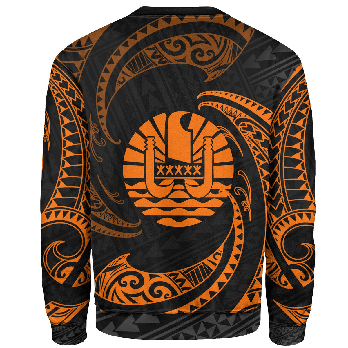 Tahiti Polynesian Custom Personalised Sweater - Orange Tribal Wave - Polynesian Pride