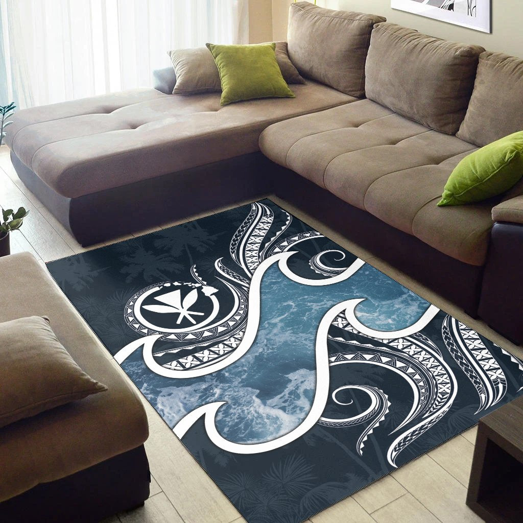 Polynesian Hawaii Area Rug - Ocean Style Black - Polynesian Pride