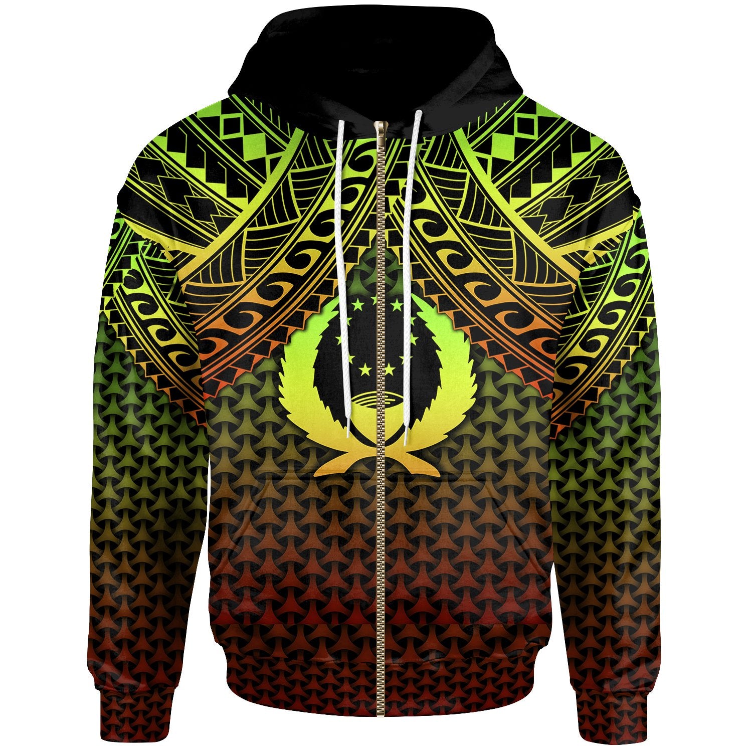 Polynesian Pohnpei Zip up Hoodie Reggae Vintage Polynesian Patterns Unisex Reggae - Polynesian Pride