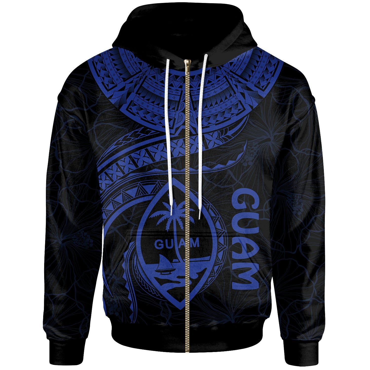 Guam Polynesian Zip up Hoodie Guam Waves (Blue) Unisex Blue - Polynesian Pride