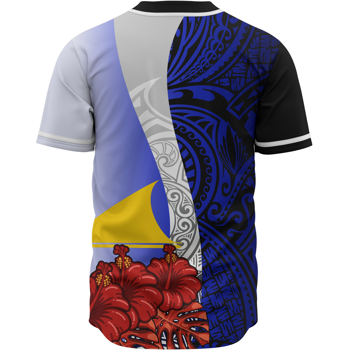 Tokelau Polynesian Custom Personalised Baseball Shirt - Coat Of Arm With Hibiscus Blue - Polynesian Pride