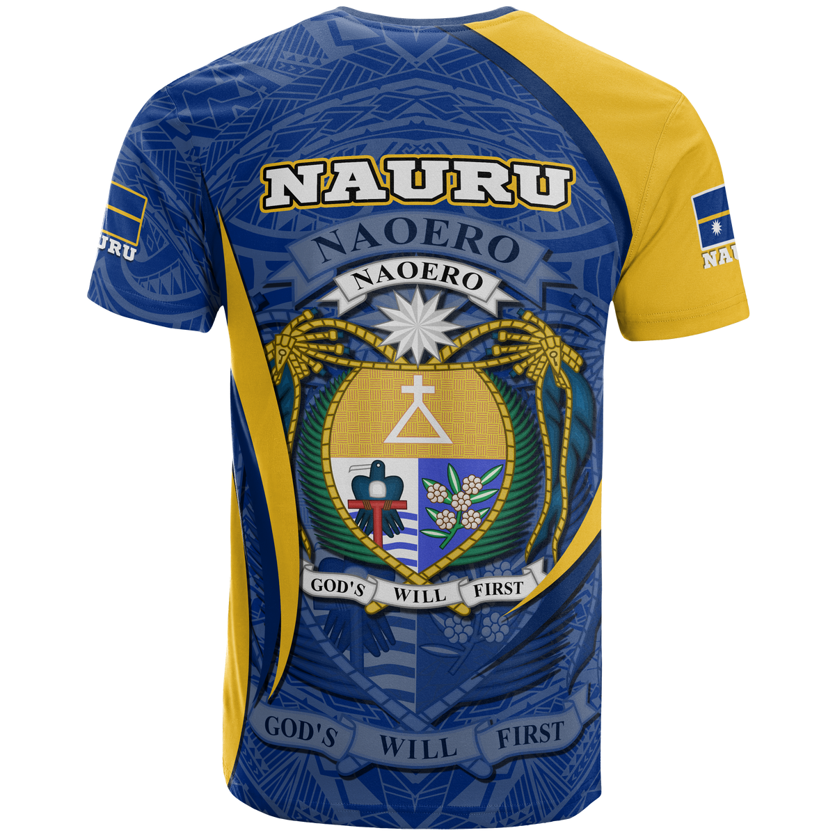 Nauru Polynesian T Shirt Nauru Flag Coat Of Arms Polynesian Tattoo Blue - Polynesian Pride