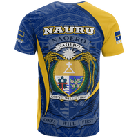 Nauru Polynesian T Shirt Nauru Flag Coat Of Arms Polynesian Tattoo Blue - Polynesian Pride