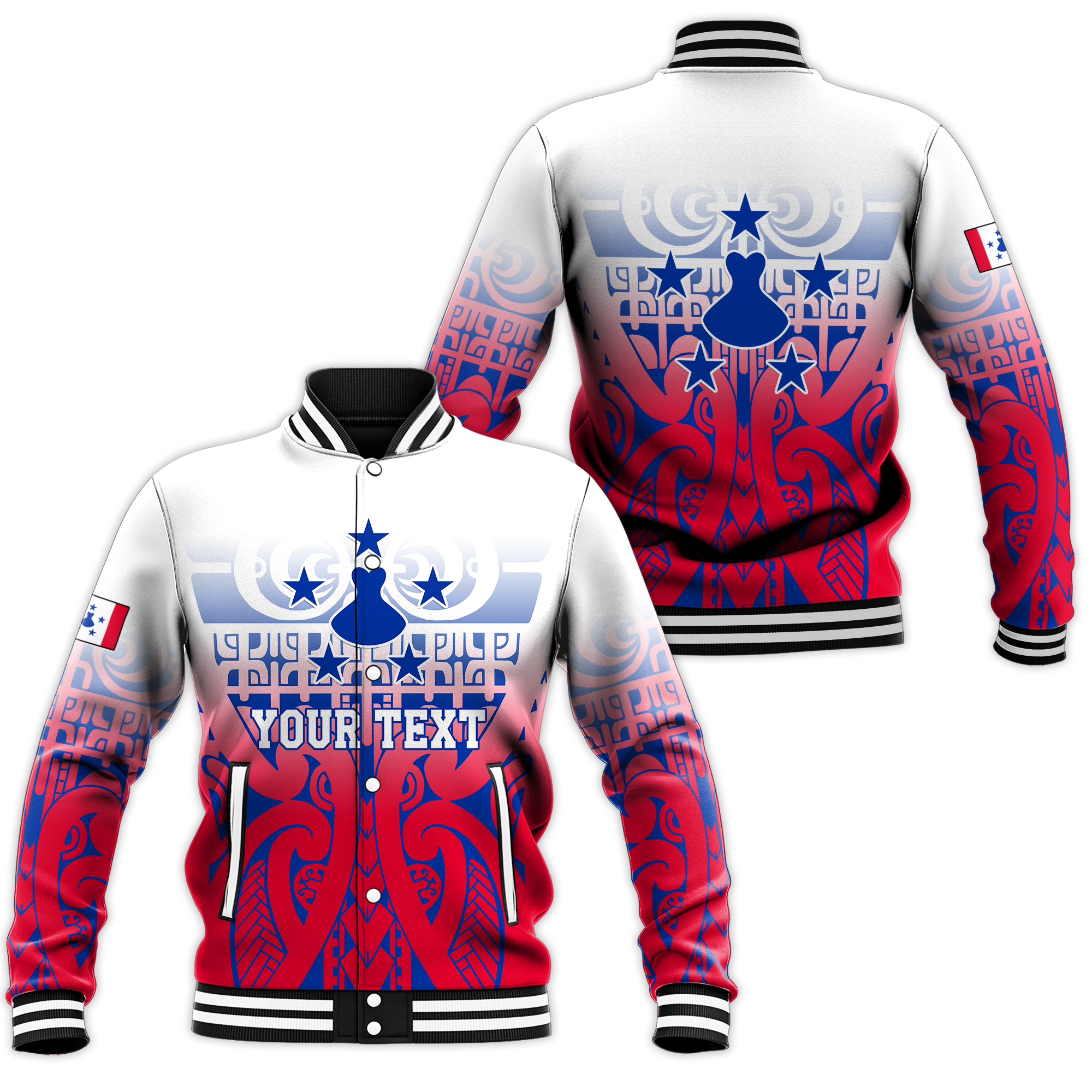 (Custom Personalised) Austral Islands Tribal Baseball Jacket - LT12 Unisex Red - Polynesian Pride