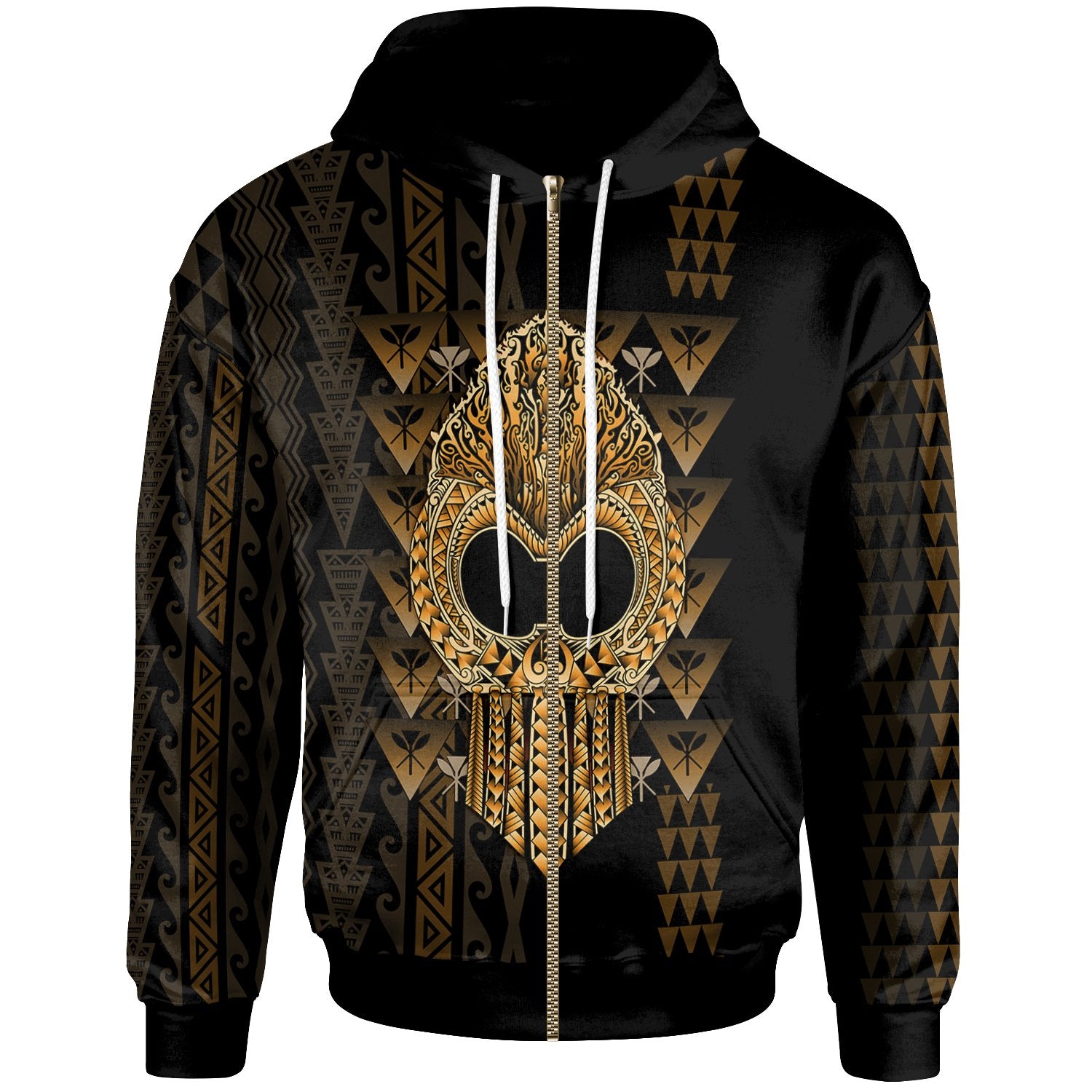 Hawaii Polynesian Zip up Hoodie Ikaika Hawaiian Unisex Black - Polynesian Pride