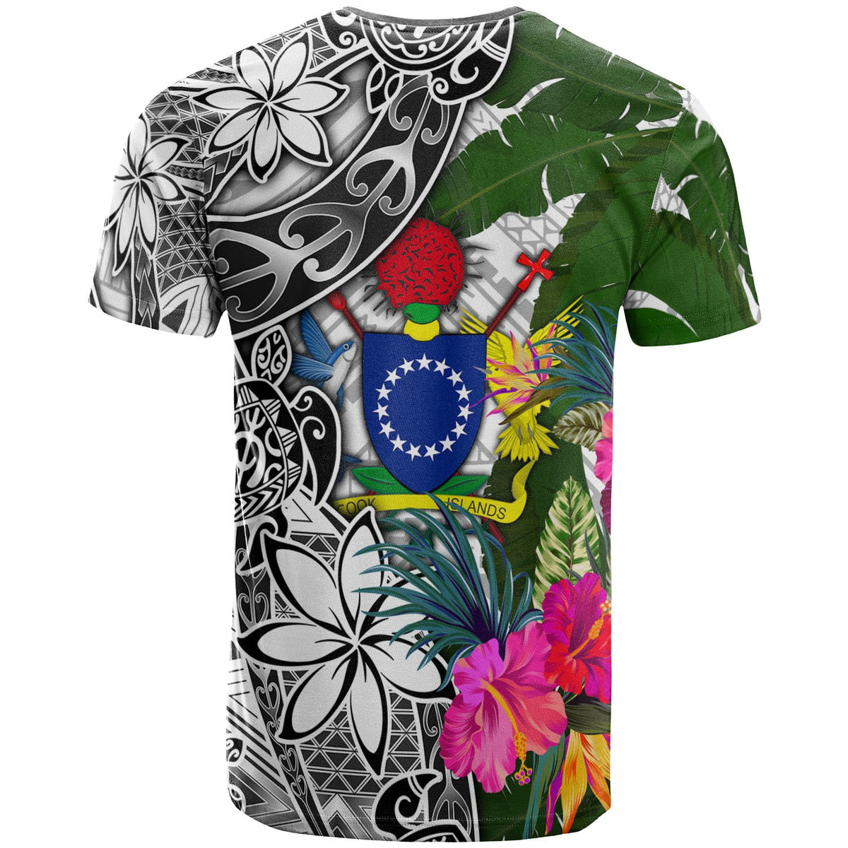 Cook Islands T Shirt White Turtle Plumeria Banana Leaf - Polynesian Pride