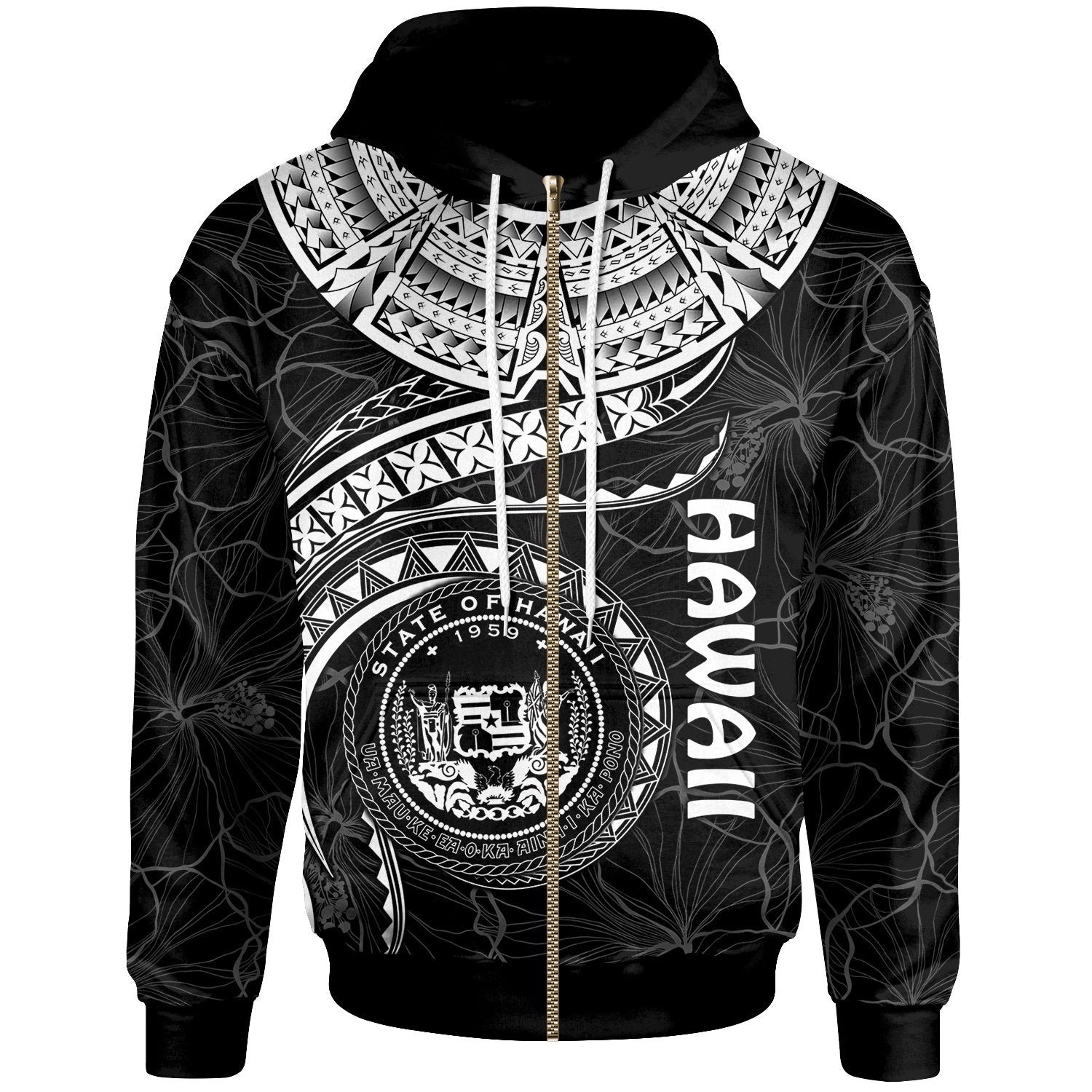 Polynesian Hawaii Zip up Hoodie Hawaiian Waves (White) Unisex White - Polynesian Pride