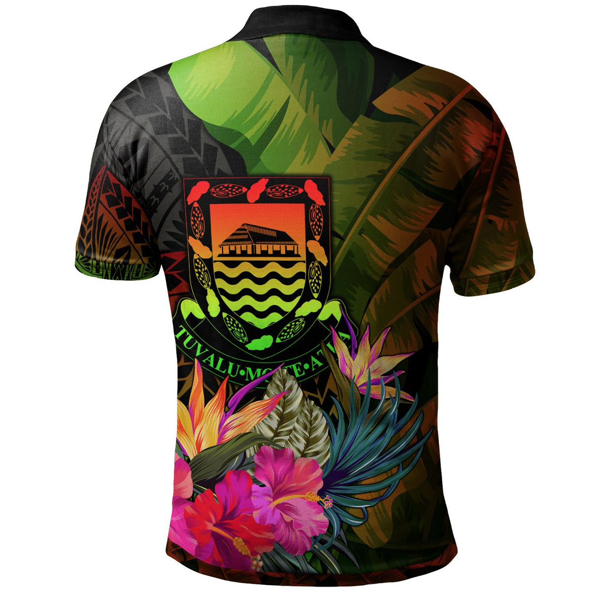 Tuvalu Polynesian Polo Shirt Hibiscus and Banana Leaves - Polynesian Pride