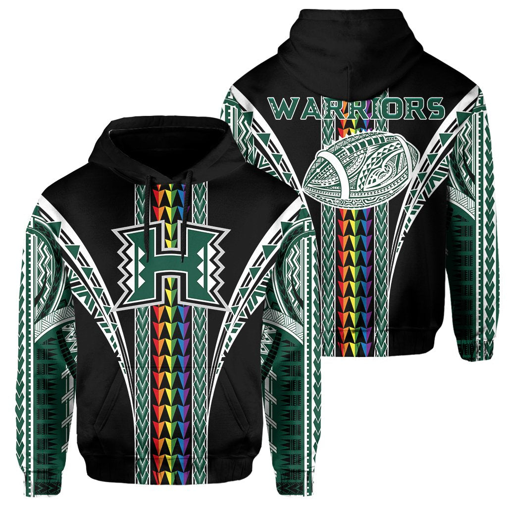 Hawaii Hoodiean Warriors Rainbow Kakau Pullover Hoodie Unisex Black - Polynesian Pride
