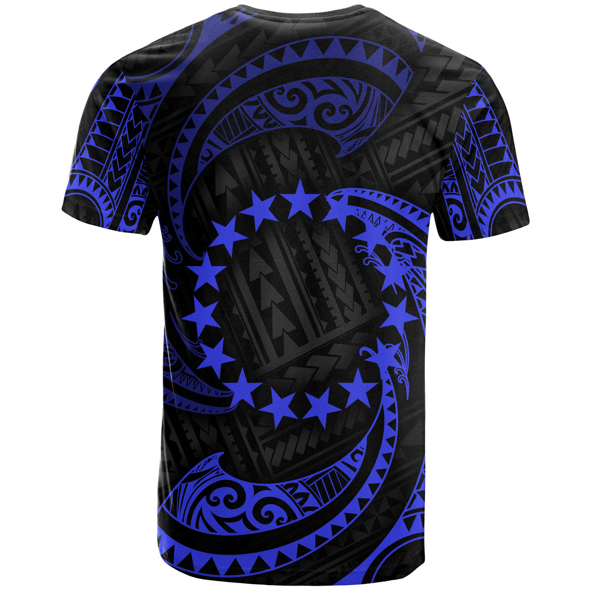 Cook Islands Polynesian All Over T Shirt Blue Tribal Wave - Polynesian Pride