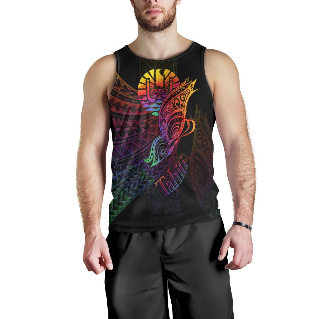 Tahiti Men Tank Top - Butterfly Polynesian Style Black - Polynesian Pride