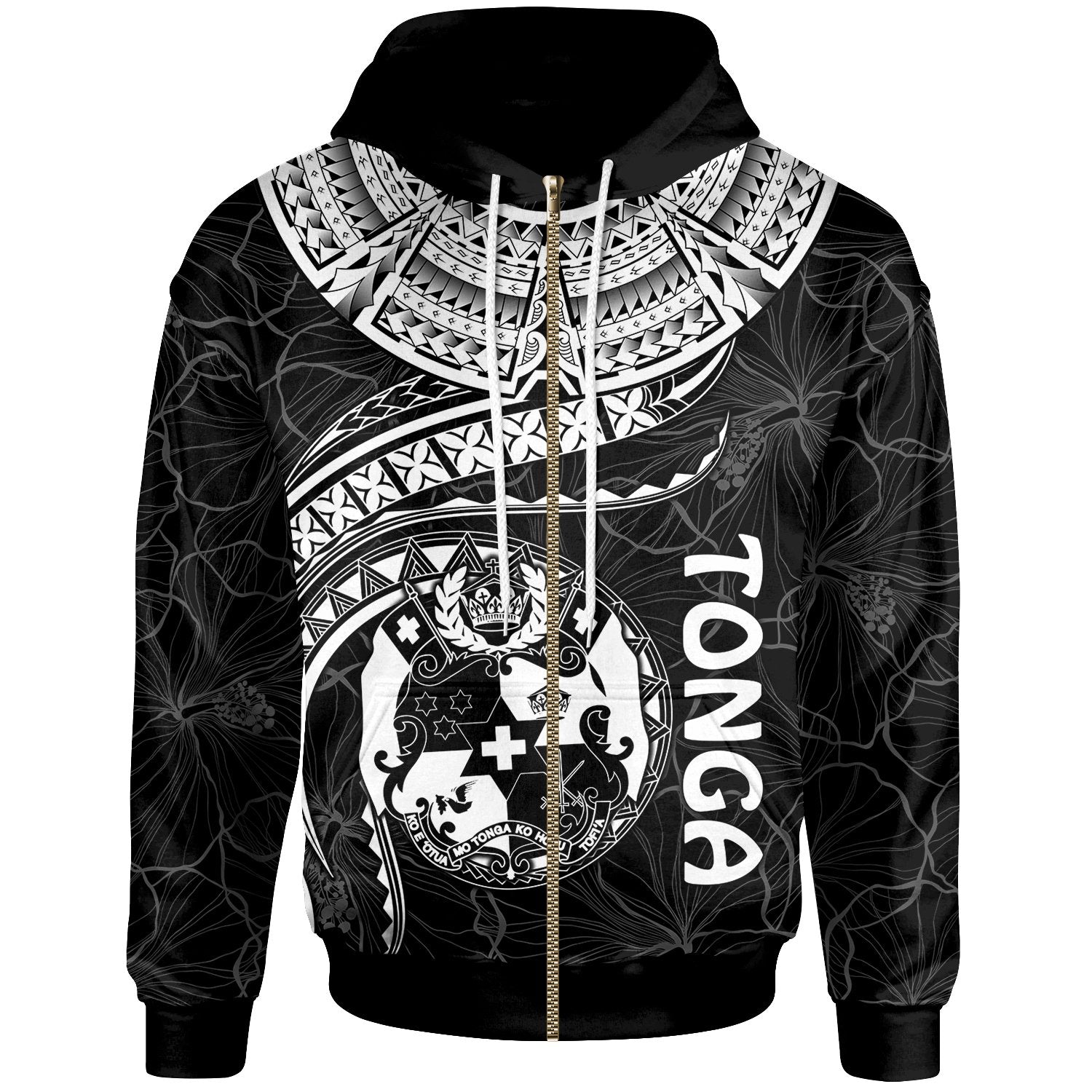 Tonga Polynesian Zip up Hoodie Tonga Waves (White) Unisex Black - Polynesian Pride