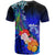 Tahiti T Shirt Humpback Whale with Tropical Flowers (Blue) - Polynesian Pride