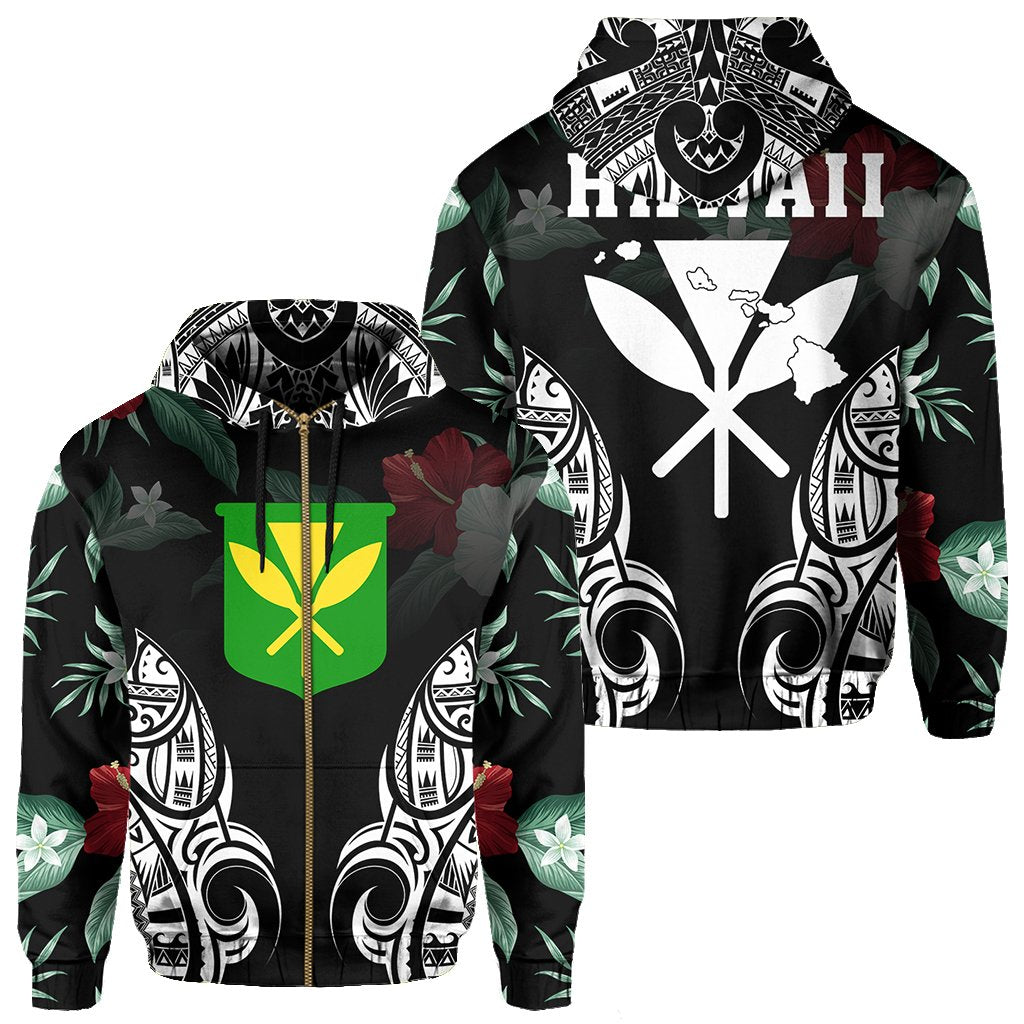 Polynesian Tropic Kanaka Maoli Hibiscus Hawaii Zip Hoodie White Unisex White - Polynesian Pride